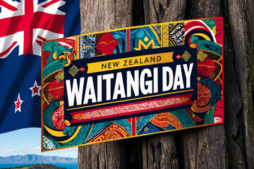 Greeting card national holiday of indigenous Maori people of New Zealand Waitangi Day AI Generative
