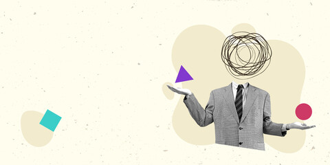 Modern Art Collage. Contemporary Artwork. Creative Design. Business Concept. Information Technology. Poster Banner Flyer Background. Job Work Man.