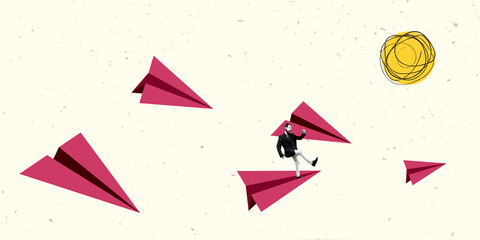 Modern Art Collage. Contemporary Artwork. Creative Design. Business Concept. Information Technology. Poster Banner Flyer Background. Job Work Man.