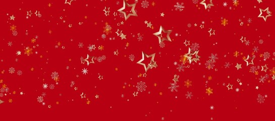 Christmas background with golden stars and snowflakes on a vibrant red backdrop, perfect for holiday greetings and festive d © vegefox.com