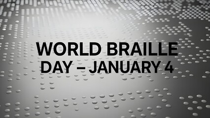 Close up of braille text reading world braille day january 4th in grayscale tones
