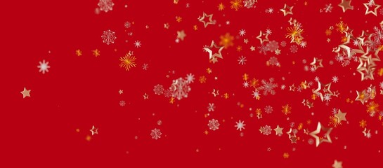 Christmas background with golden stars and snowflakes on vibrant red. Perfect for holiday greetings, festive designs, and wi © vegefox.com