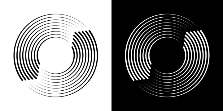 Concentric Circular Lines Icon Set. Abstract Geometric Pattern And Optical Illusion Design Outline Symbol Collection. Modern Minimalist Art. Isolated Vector Illustration