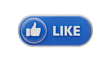 Blue Like Button With Thumbs Up Icon For Social Media Engagement And Positive Feedback Against A Transparent Background