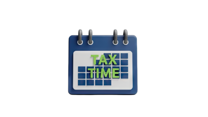 Calendar Page Showing Tax Time In Green Letters On A Dark Blue Background With A Transparent PNG Overlay Effect And Minimalist Design For Financial And Accounting Concepts