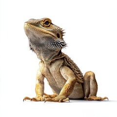 Obraz premium Bearded dragon upright, head tilted up, skin textured, on white background
