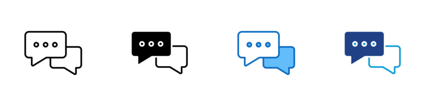 Chat Bubbles Multiple Style Icon Design Vector - Two overlapping speech bubbles indicating messaging, communication, or conversation exchange
