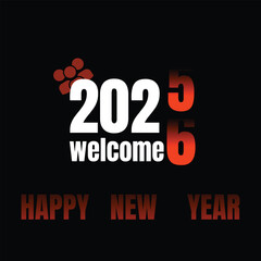 Modern &ldquo;Welcome 2026 Happy New Year&rdquo; design with bold white and red typography on a black background, featuring a group icon and vibrant gradient digits for festive celebrations.