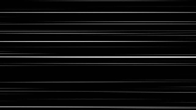 Right to Left speed lines moving with alpha channel. Black anime background, 4K video animation. Anime Horizontal Speed Lines Seamless recurring speed line background.