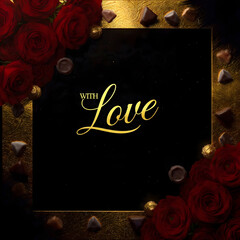 Vintage background frame with roses and hearts