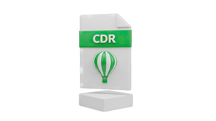 CDR File Icon With Green Hot Air Balloon Graphic On A White Pedestal With Transparent Background 3D Render
