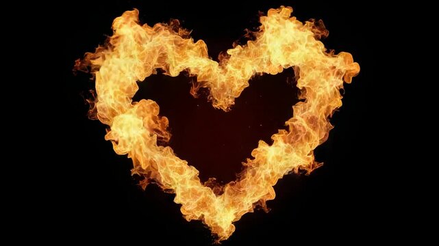 Heart made of burning fire flames on black background, passion and energy symbol - Powered by Adobe