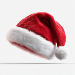 Classic Red Santa Claus Hat with White Fur Trim and Pom-Pom Isolated