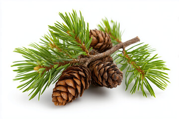 Fototapeta premium Fresh Pine Tree Branches with Pinecones Evergreen Needles Winter Decoration