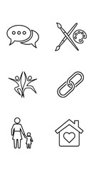 Communication connection creativity family care unity abstract icon set collection outline design element concept for website mobile app and social media interfaces simple vector illustration