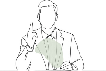 Businessman gesturing with finger raised in a single line drawing gesture idea