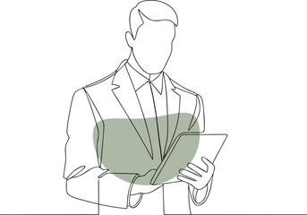 Businessman holding a folder and looking down at it Keywords: businessman, folder, documents