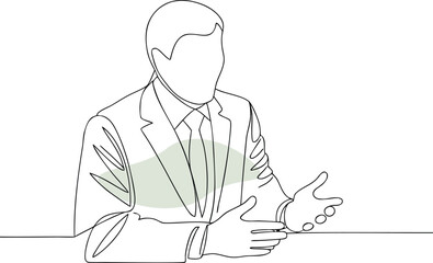 Businessman in Suit Gesturing with Open Hands Line Art with Green Accent gesture