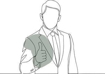 Businessman in Suit Giving Thumbs Up Gesture Line Art with Green Accent vector illustration