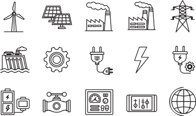 Fototapeta premium Vector icons set showing silhouettes of people and tools in a simple illustrative design