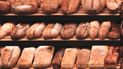 Breads on the shelf in the market or bakery