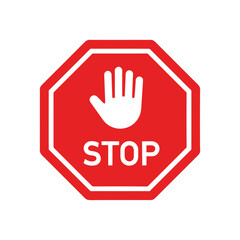 Warning stop icon stop red sign icon with white hand, do not enter. Warning stop sign stock of vector illustration.