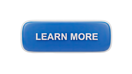Blue Rectangular Button With The Words Learn More In White Text Isolated On A Transparent Background