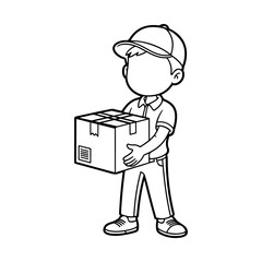 Delivery Person Holding Package Line Drawing