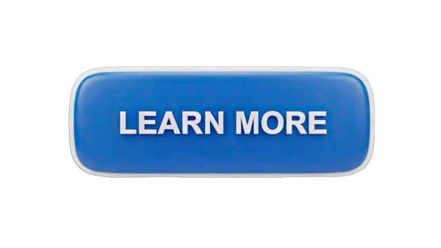 Blue Rectangular Button With The Words Learn More In White Text Isolated On A Transparent Background - Powered by Adobe
