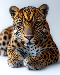 Obraz premium Jaguar portrait on white background, with intense focus on its captivating golden eyes