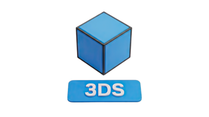 Blue 3D Cube Icon with 3DS Text Overlay on Transparent Background Geometric Abstract Shape Digital Technology Concept