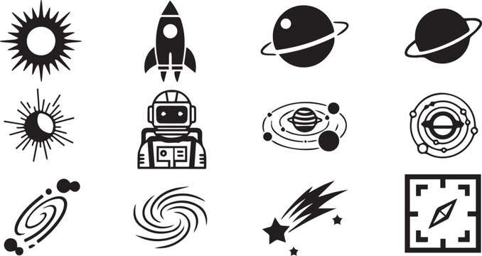 Cosmic and Celestial Icons Planets, Rockets, Stars, and Robots for Space Exploration