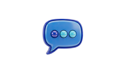 Blue Speech Bubble Icon With Three Pulsing Dots Representing Messaging Or Conversation On Transparent Background