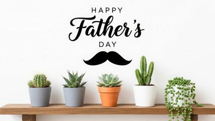 Happy father's day card with mustache icon and potted succulents