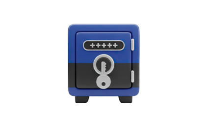 Blue And Gray Small Safe Box With Keyhole And Key On Transparent Background