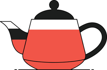 Modern red and black teapot vector illustration perfect for kitchen decor, tea branding, product design, packaging, and culinary graphics