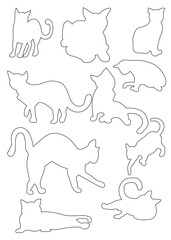 A clean line-art collection of cats in playful and relaxed poses. perfect for minimalist and modern designs. Ideal for stickers, coloring pages, branding elements and creative pet-themed project.