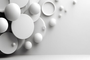 White circles and spheres create a modern design on a simple wall in a well-lit space during daytime