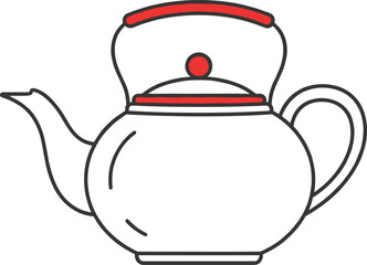 Minimalist teapot illustration with red accents and clean line art design for tea kitchen decor and vector projects