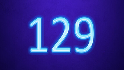 Glowing blue number design of 129 on blue background.