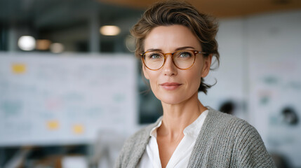 A senior female consultant offering strategic guidance to a client in a minimalist office, handwritten notes and diagrams illustrating clarity and expertise — professional advisory excellence.