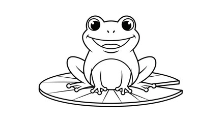 Happy Green Frog Sitting on a Lily Pad, Smiling in Pond on Isolated White Background
