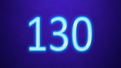 Glowing blue number design of 130 on blue background.