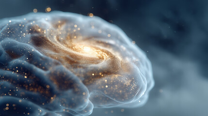 Abstract neural galaxy of light and golden particles