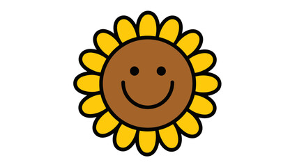 Cheerful sunflower illustration with a smiling face, bright yellow petals, and a simple background