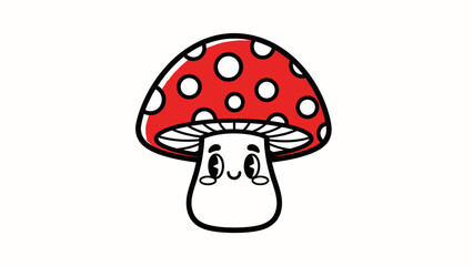 Cute cartoon mushroom with a red polka-dotted cap and smiling face on a white background