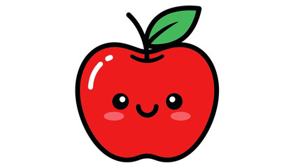 Cute cartoon apple character with a smiling face and green leaf, isolated on a white background