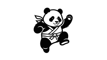Playful panda in a ninja outfit leaping forward, showcasing agility and strength in a simple background