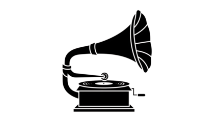 Vintage gramophone with record player isolated on a transparent background