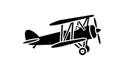 White outline biplane aircraft isolated on a transparent background